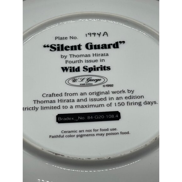 bradex collector plate silent guard 1992 by Hirata 1994A wild spirits 8" READ - Picture 3 of 4